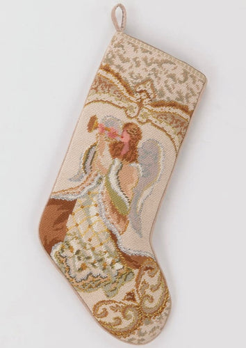 Angel With Horn Needlepoint Embroidered Stocking