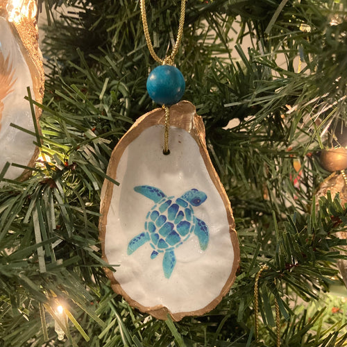 Sea Turtle Oyster Shell Ornament