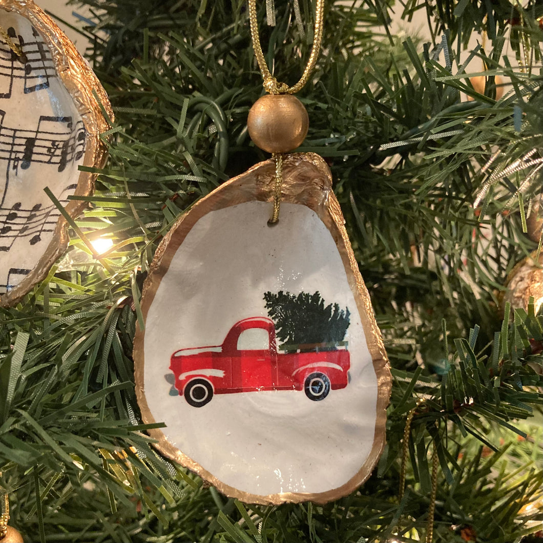 Christmas Truck Oyster Shell Ornament