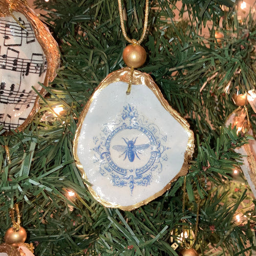 Blue Bee Oyster Shell Ornament