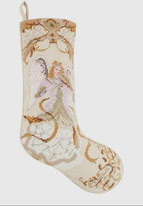 Angel With Violin Needlepoint Embroidered Stocking (Ships by Oct 10)