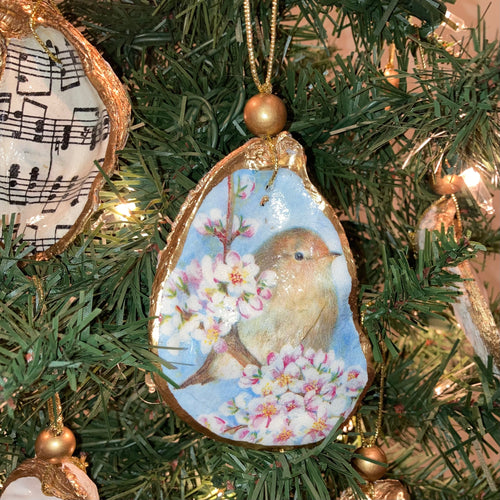 Yellow Bird Chinoiserie Oyster Shell Ornament