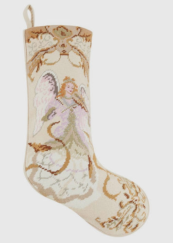 Angel With Violin Needlepoint Embroidered Stocking