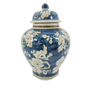 12" Blue and White Floral Chinoiserie Jar