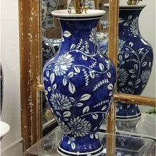 Load image into Gallery viewer, 14&quot; Blue and White Chinoiserie Vase