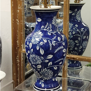 14" Blue and White Chinoiserie Vase