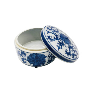 Blue & White Chinoiserie Ceramic Box - Round