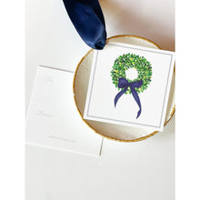Load image into Gallery viewer, Watercolor Boxwood Wreath with Navy Bow Gift Tags - Set of 12
