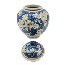 Load image into Gallery viewer, 10&quot; Blue and White Chinoiserie Floral Jar