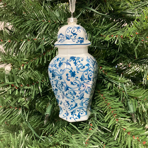 Blue and White Hexagon Floral Ginger Jar Ornament