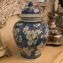 Load image into Gallery viewer, 12&quot; Blue and White Floral Chinoiserie Jar