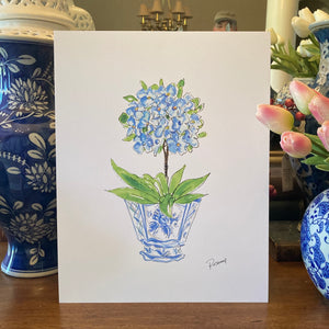 Hand-Painted Blue Primrose in Cachepot Art Print 11x14