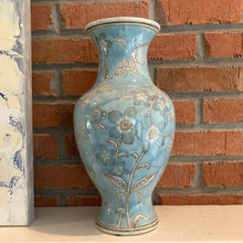 Load image into Gallery viewer, 14&quot; Light Blue &amp; White Chinoiserie Vase