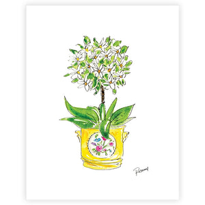 Hand-Painted White Daisies in Cachepot Art Print 11x14