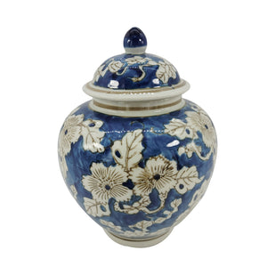 10" Blue and White Chinoiserie Floral Jar