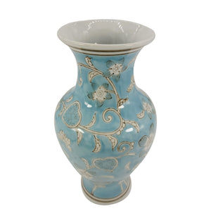 14" Light Blue & White Chinoiserie Vase