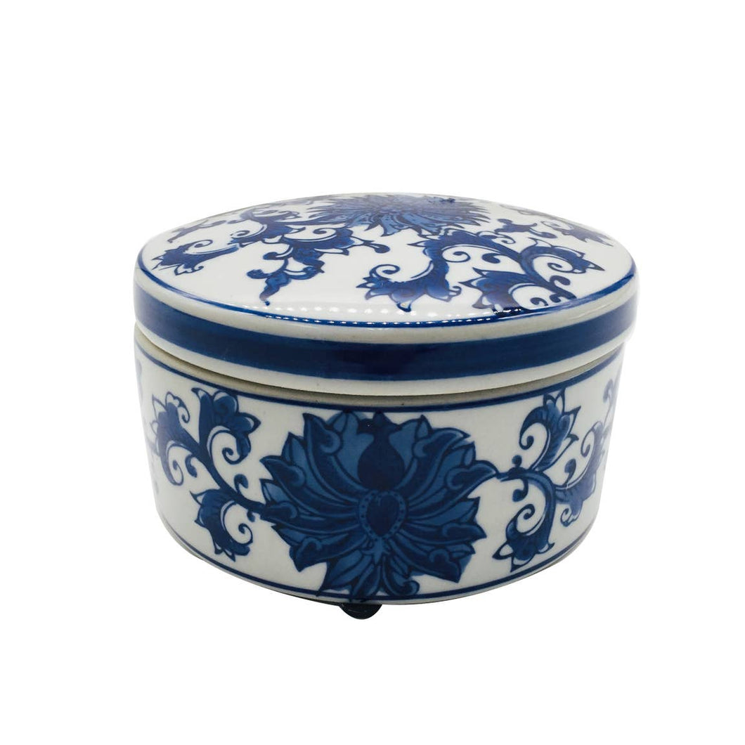 Blue & White Chinoiserie Ceramic Box - Round